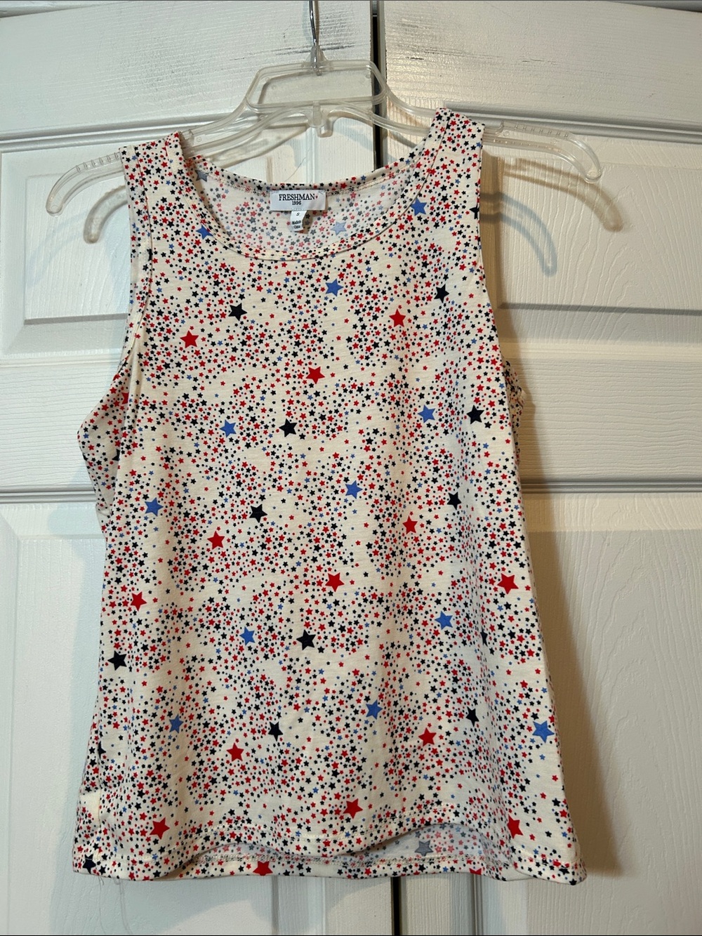 Freshman 1996 - S - Cream Tank Top with Red, Blue & Black Star Print